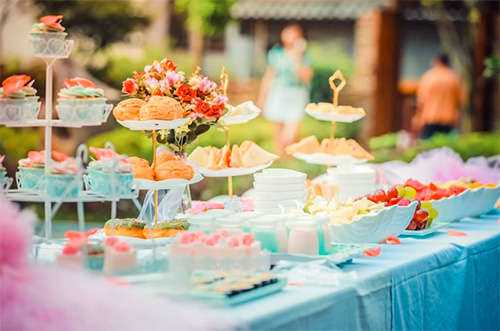Fruits and healthy snacks for wedding dessert table