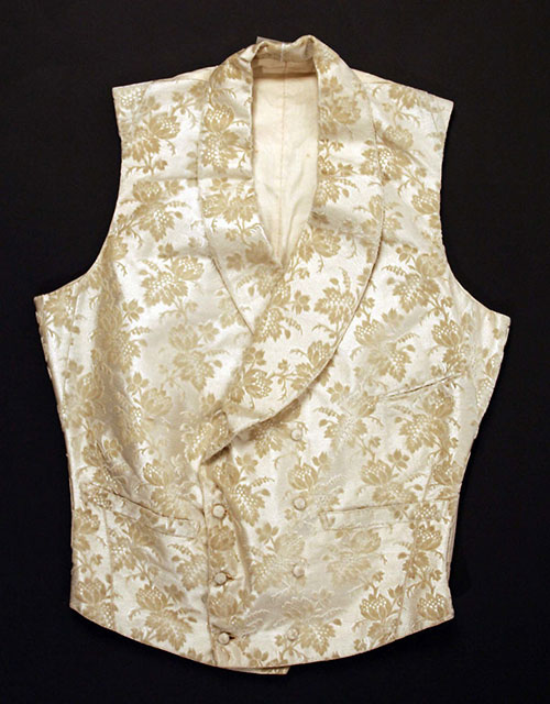 Charming American silk wedding waistcoat with leaf print 1856