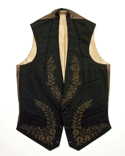 Black American wedding waistcoat from 1879 made from wool and silk