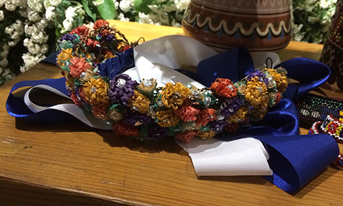 Ukrainian bridal wreath made from wooden shavings