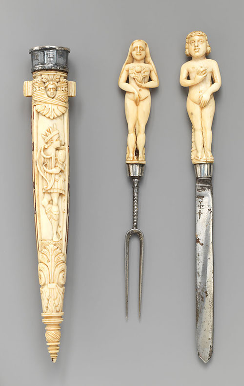 Fancy 17th-century ivory fork and knife set